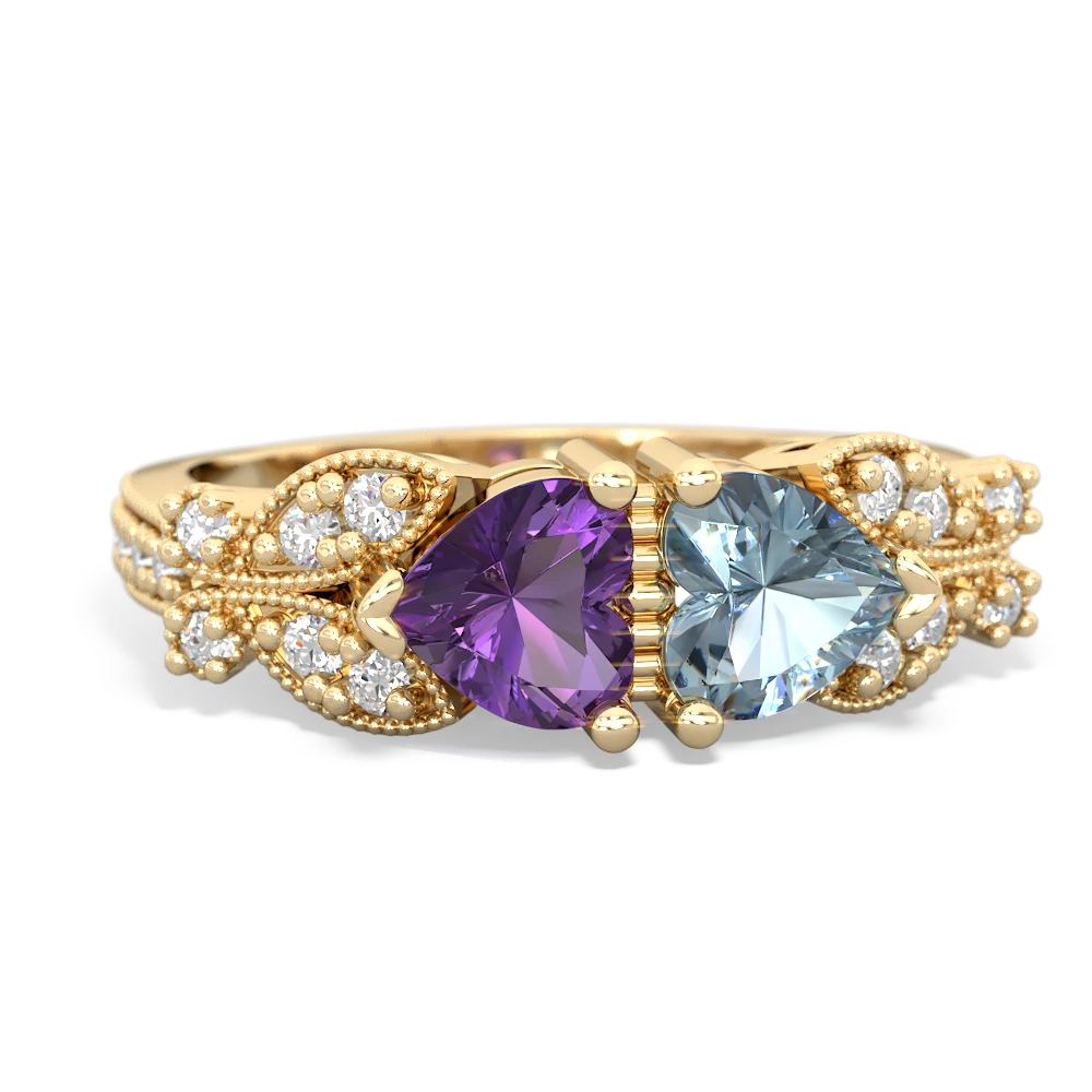 Amethyst Diamond Butterflies 14K Yellow Gold ring R5601