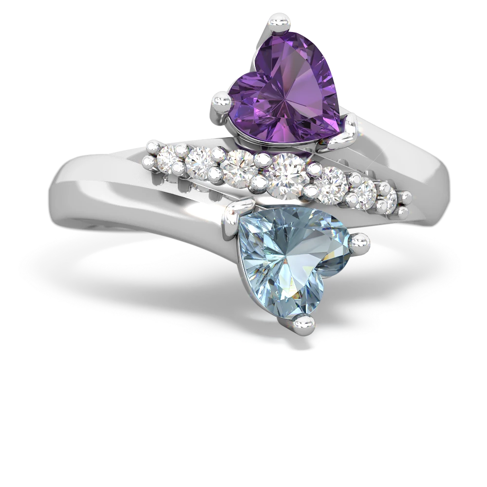 Amethyst Heart To Heart 14K White Gold ring R2064