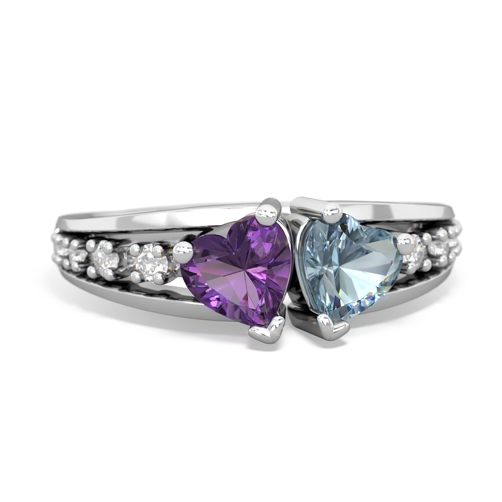 Amethyst Heart To Heart 14K White Gold ring R3342