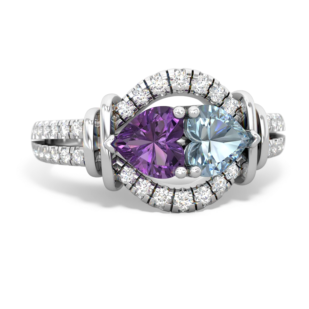 Amethyst Art-Deco Keepsake 14K White Gold ring R5630