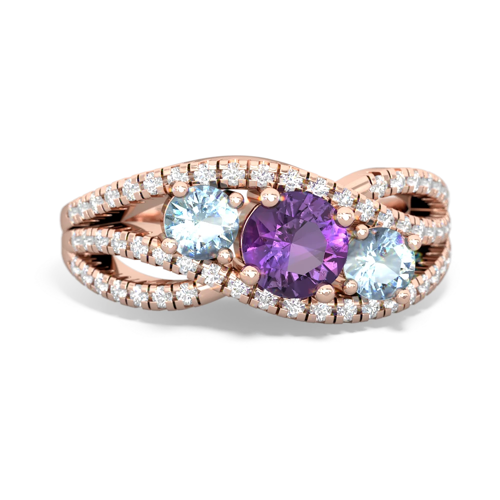 Amethyst Three Stone Aurora 14K Rose Gold ring R3080