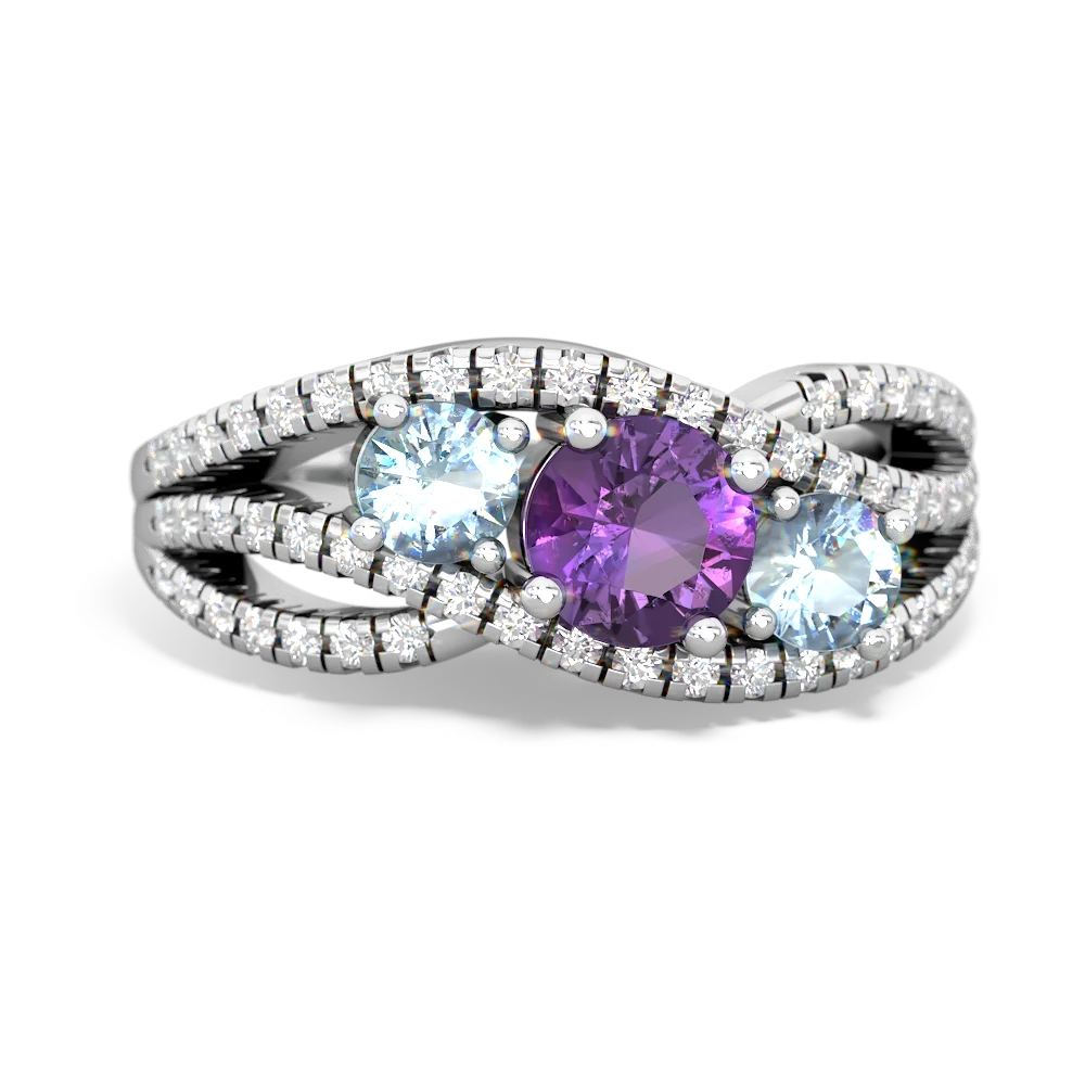 Amethyst Three Stone Aurora 14K White Gold ring R3080