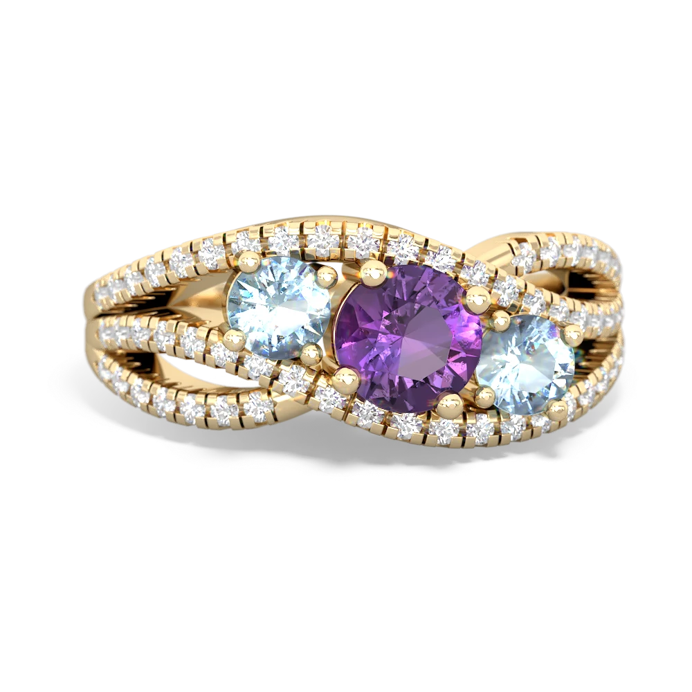 Amethyst Three Stone Aurora 14K Yellow Gold ring R3080