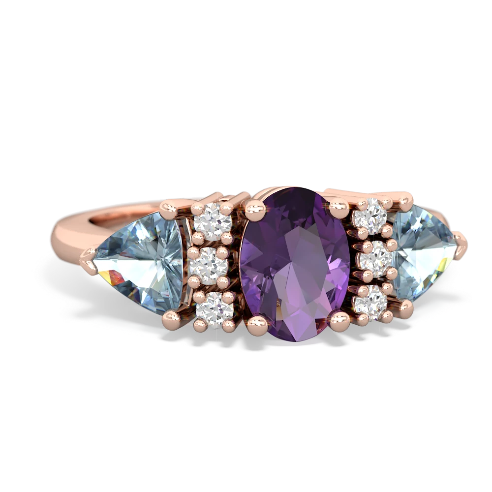 Amethyst Antique Style Three Stone 14K Rose Gold ring R2186