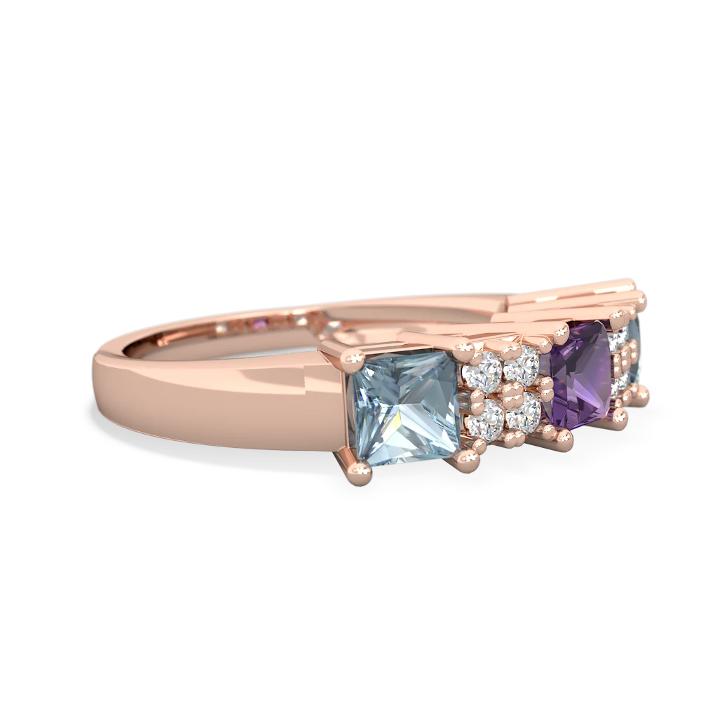 Amethyst Three Stone Diamond Cluster 14K Rose Gold ring R2592