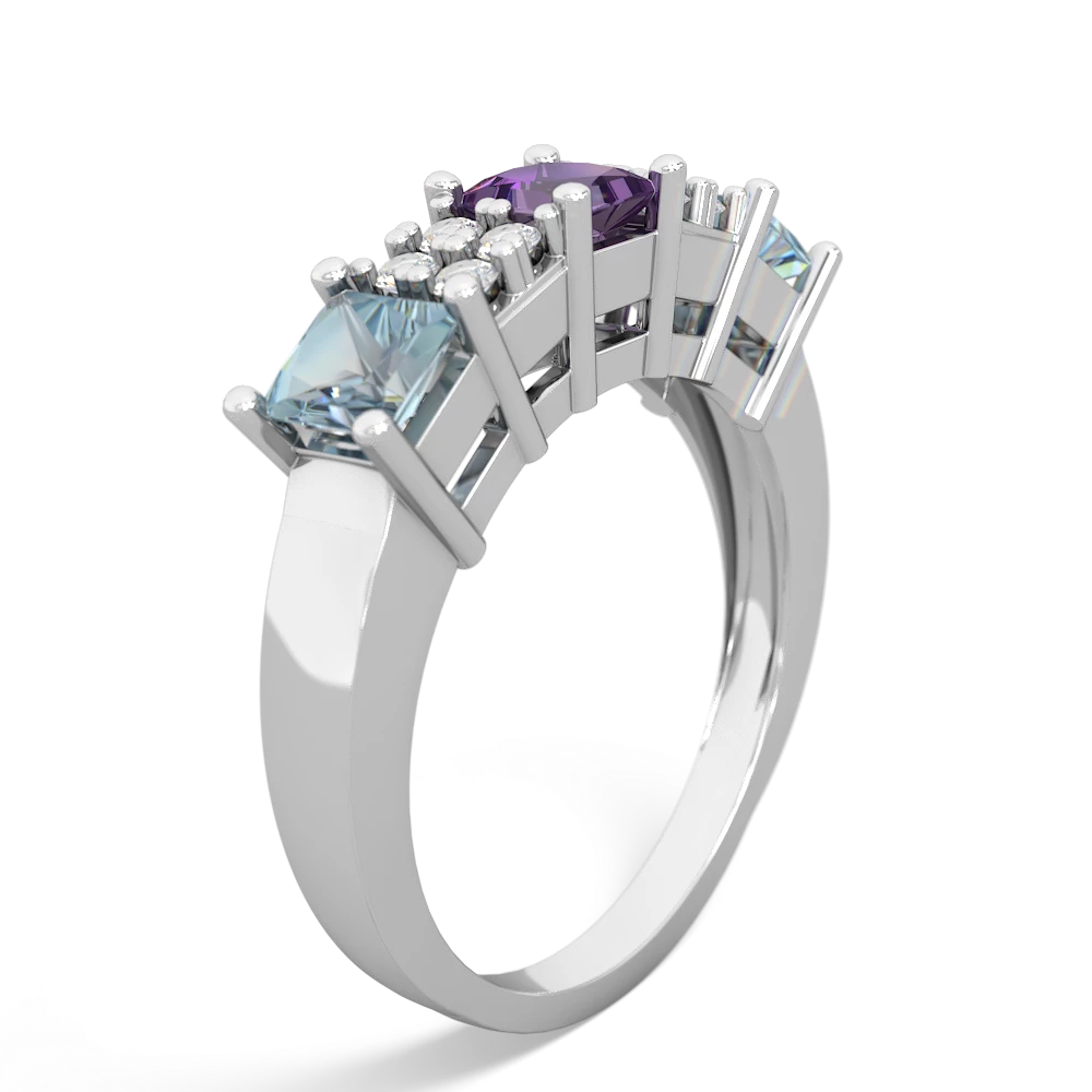 Amethyst Three Stone Diamond Cluster 14K White Gold ring R2592