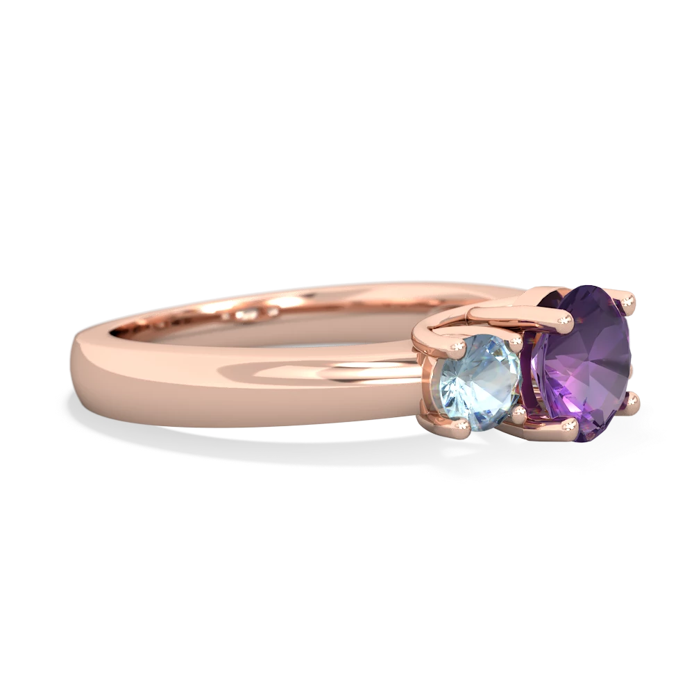 Amethyst Three Stone Round Trellis 14K Rose Gold ring R4018