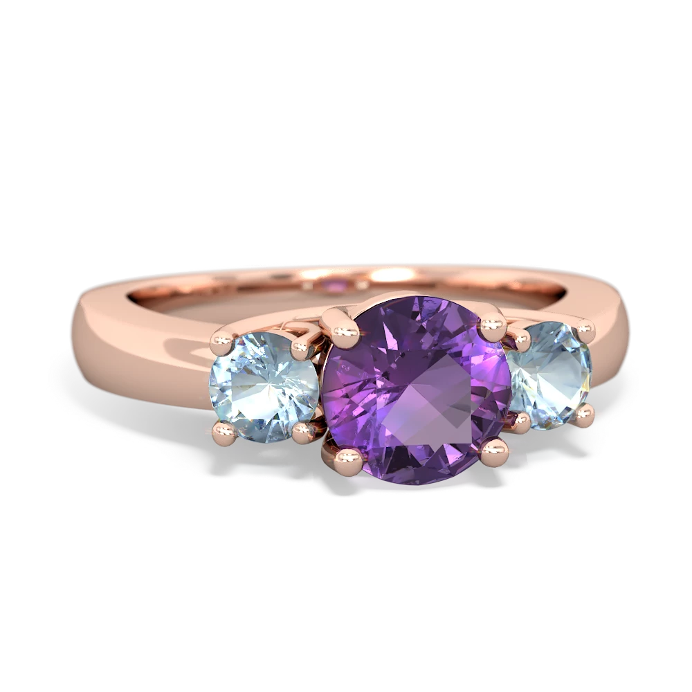 Amethyst Three Stone Round Trellis 14K Rose Gold ring R4018