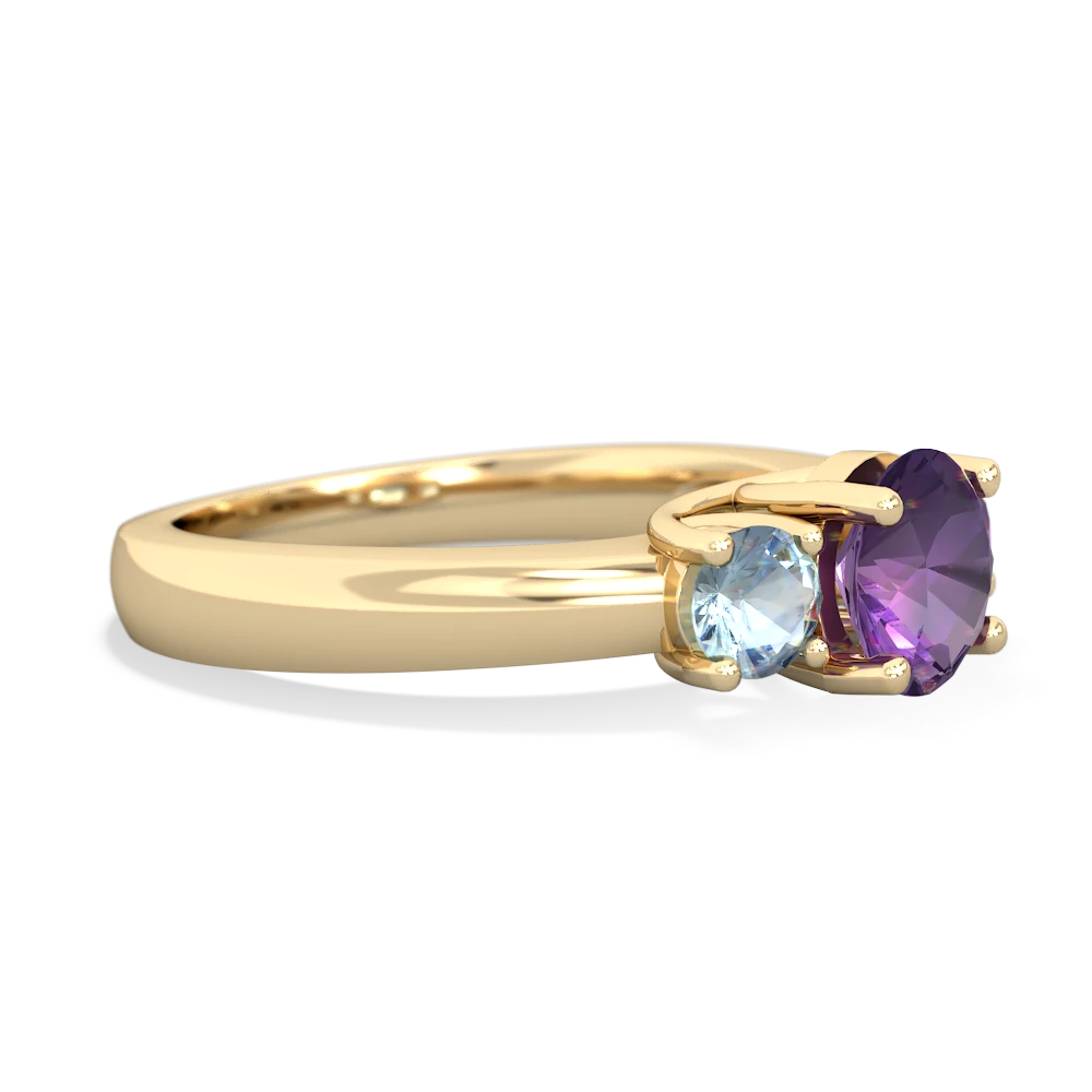 Amethyst Three Stone Round Trellis 14K Yellow Gold ring R4018