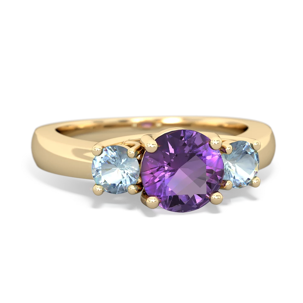 Amethyst Three Stone Round Trellis 14K Yellow Gold ring R4018