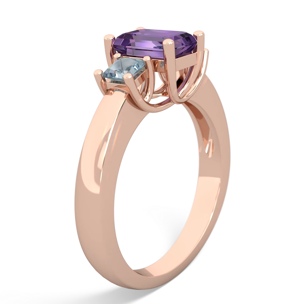 Amethyst Three Stone Emerald-Cut Trellis 14K Rose Gold ring R4021