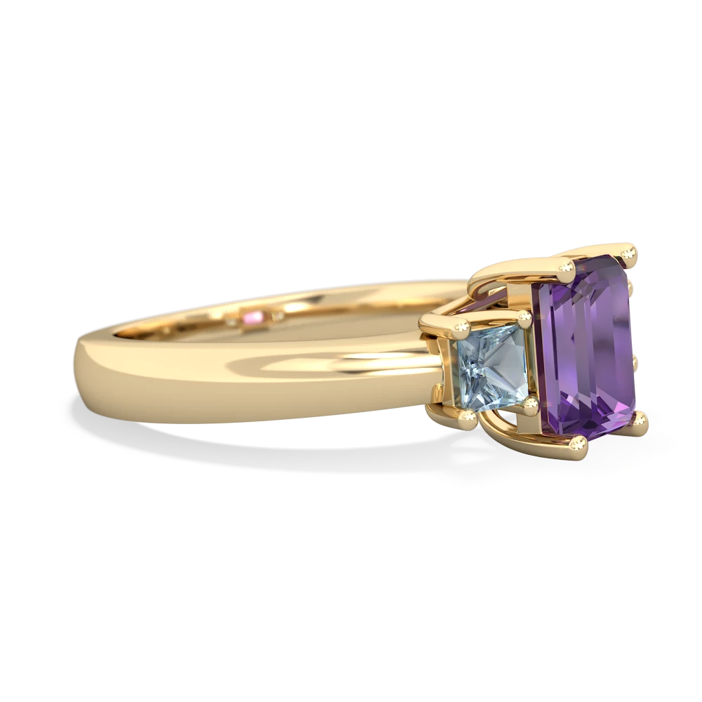 Amethyst Three Stone Emerald-Cut Trellis 14K Yellow Gold ring R4021