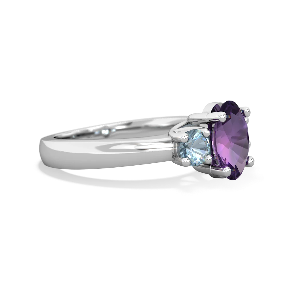 Amethyst Three Stone Oval Trellis 14K White Gold ring R4024