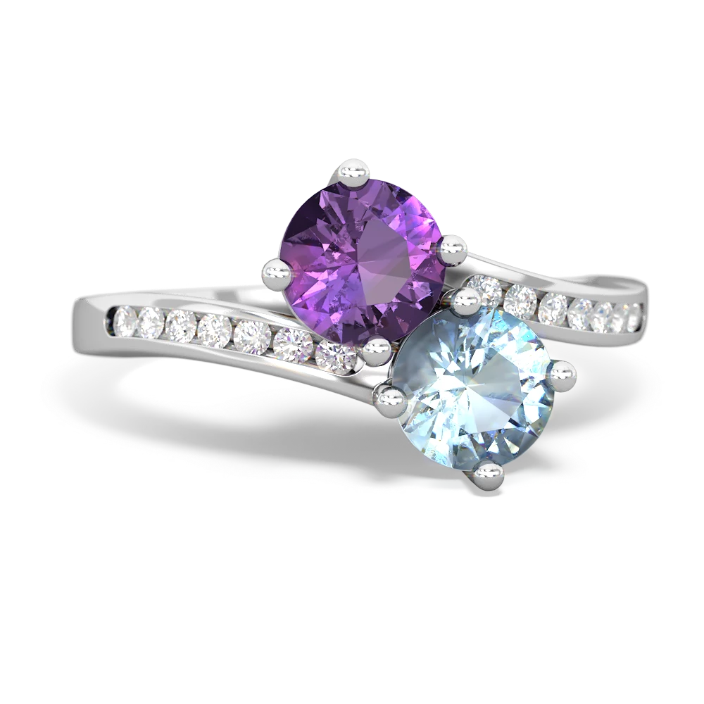 Amethyst Channel Set Two Stone 14K White Gold ring R5303