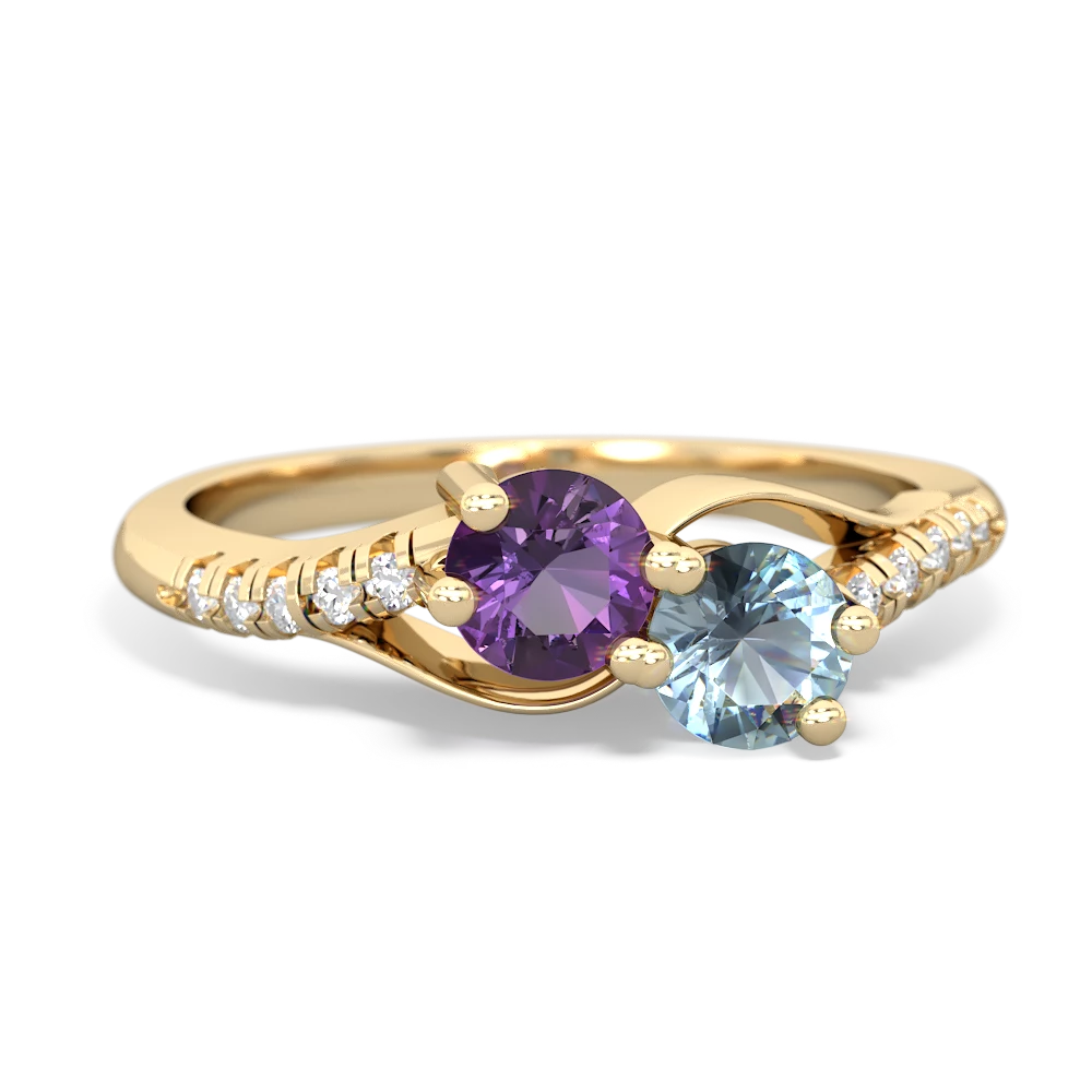 Amethyst Infinity Pave Two Stone 14K Yellow Gold ring R5285