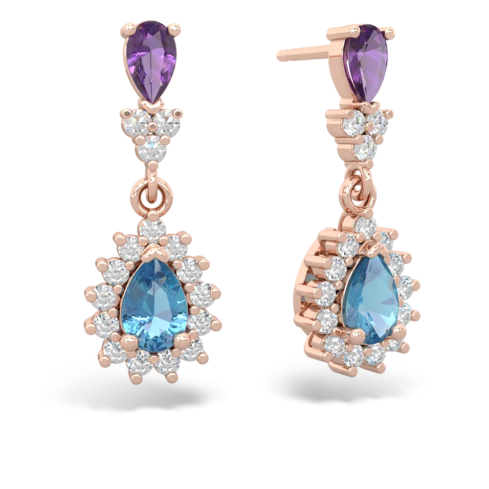 Amethyst Halo Pear Dangle 14K Rose Gold earrings E1882