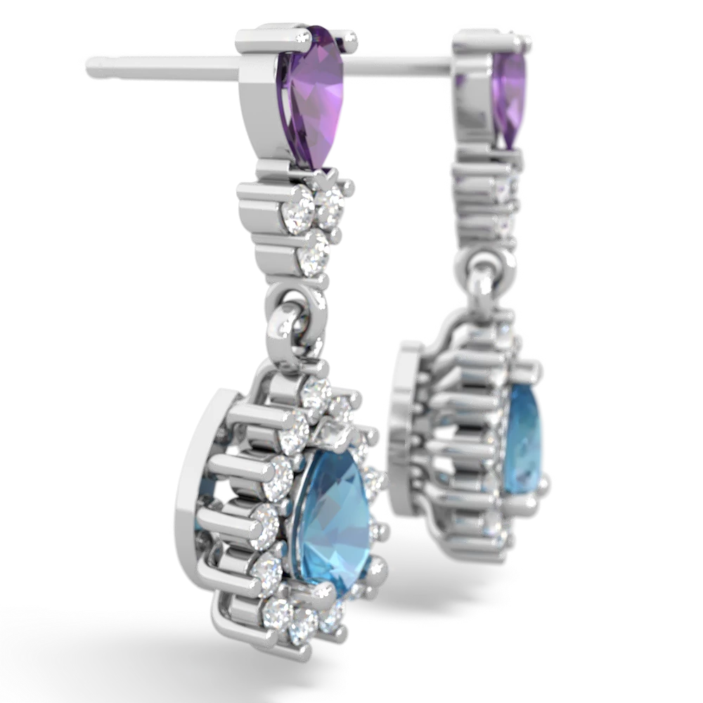 Amethyst Halo Pear Dangle 14K White Gold earrings E1882