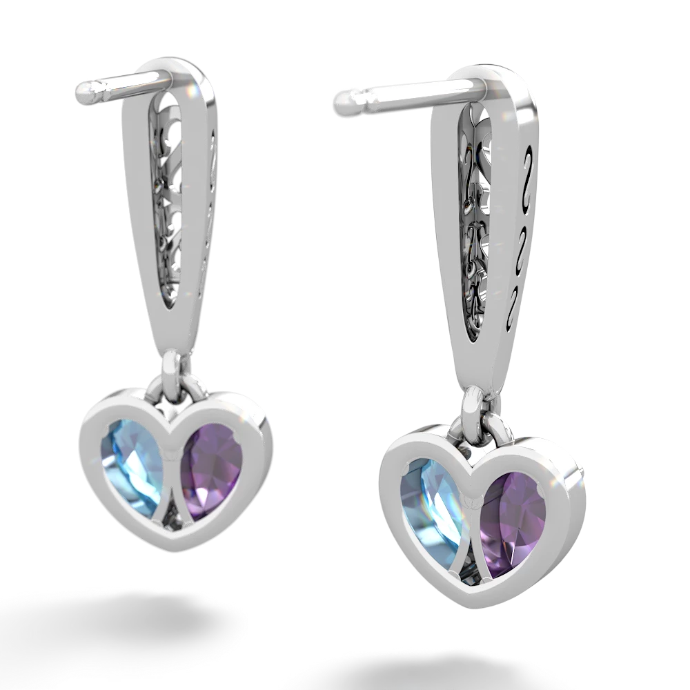 Amethyst Filligree Heart 14K White Gold earrings E5070