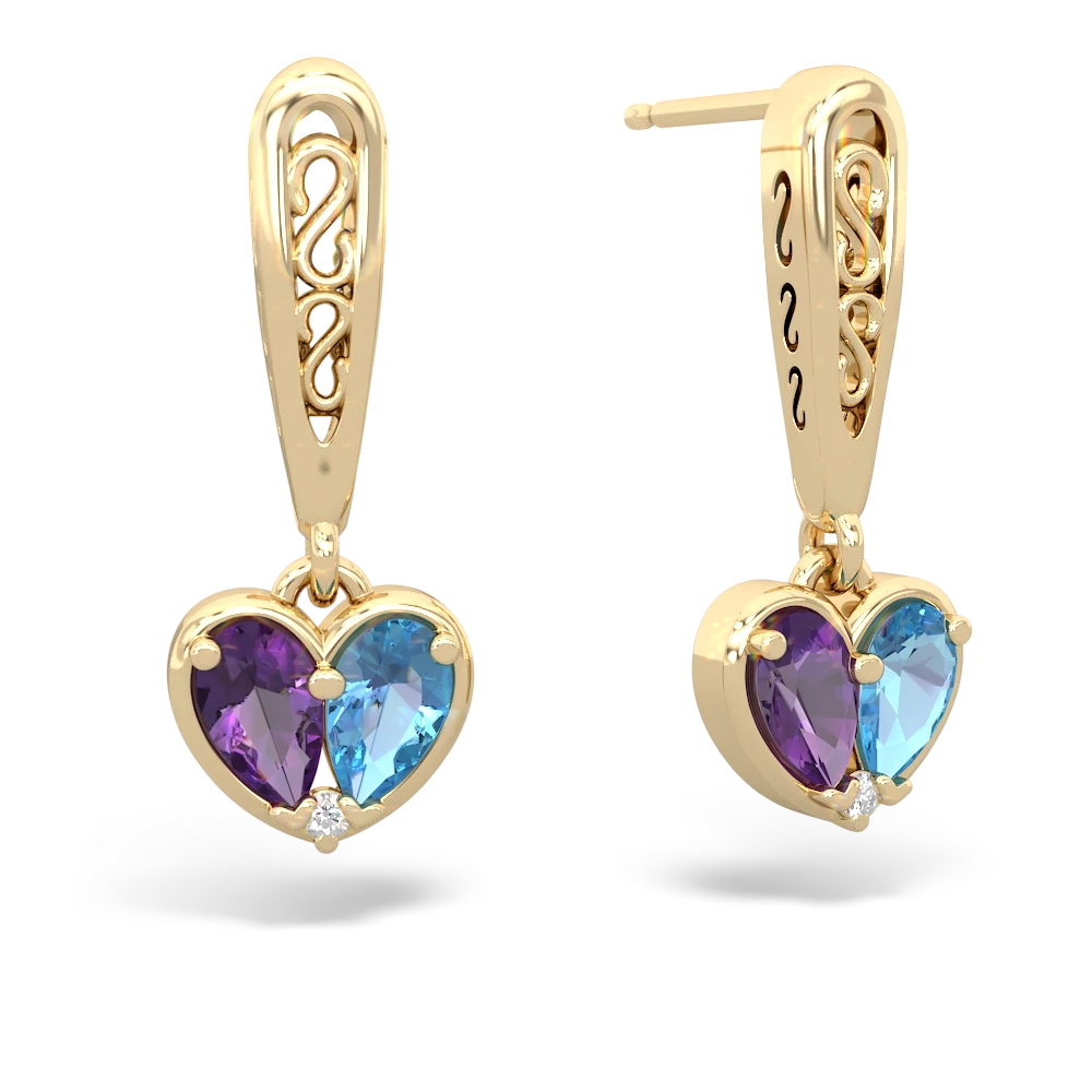 Amethyst Filligree Heart 14K Yellow Gold earrings E5070