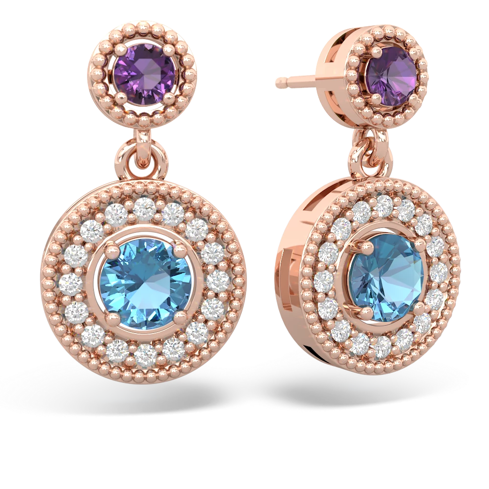 Amethyst Halo Dangle 14K Rose Gold earrings E5319