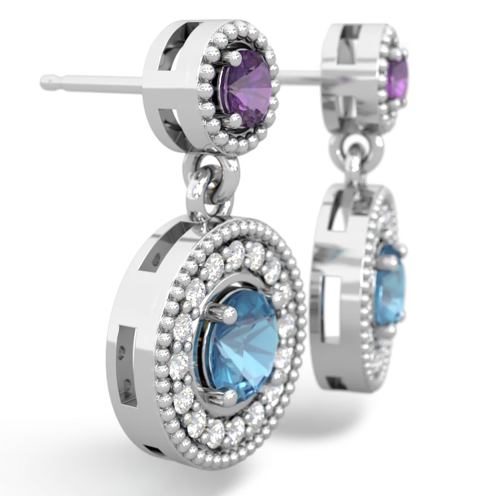 Amethyst Halo Dangle 14K White Gold earrings E5319