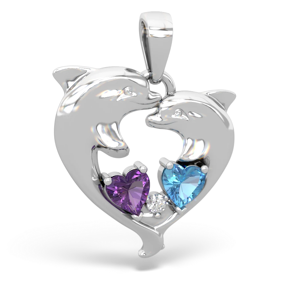 Amethyst Dolphin Heart 14K White Gold pendant P5820