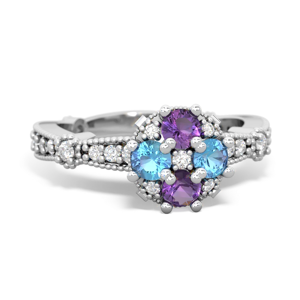 Amethyst Sparkling Tiara Cluster 14K White Gold ring R26293RD