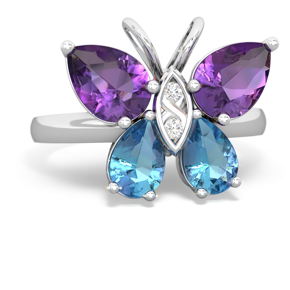 Amethyst Butterfly 14K White Gold ring R2215