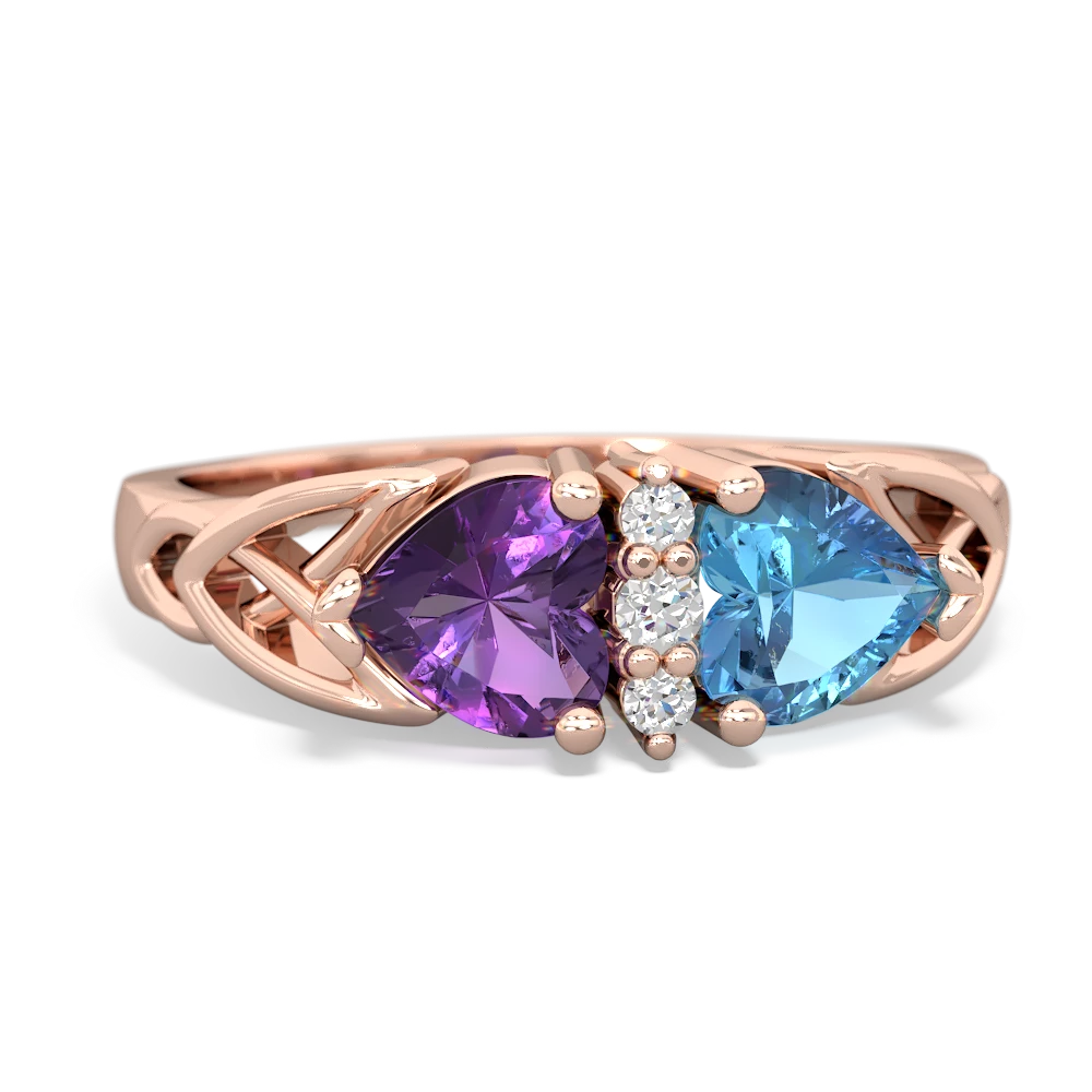 Amethyst Celtic Knot Double Heart 14K Rose Gold ring R5040