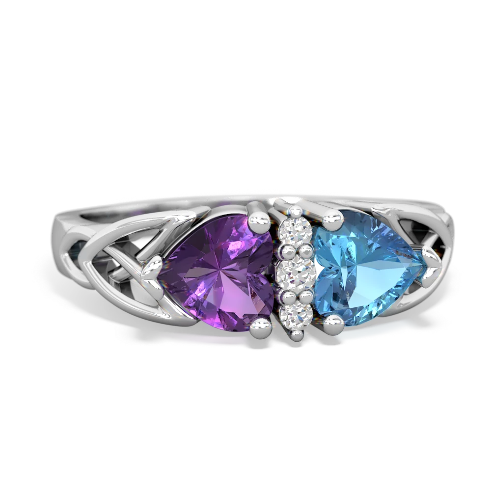 Amethyst Celtic Knot Double Heart 14K White Gold ring R5040