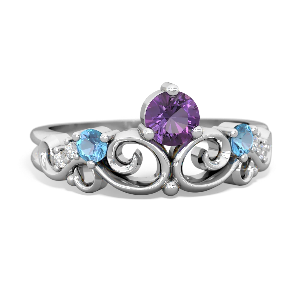 14K White Gold Amethyst with Blue Topaz Crown Keepsake Ring