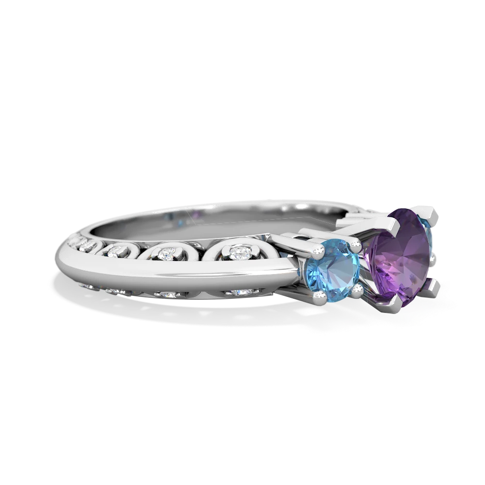 Amethyst Art Deco Eternal Embrace Engagement 14K White Gold ring C2003