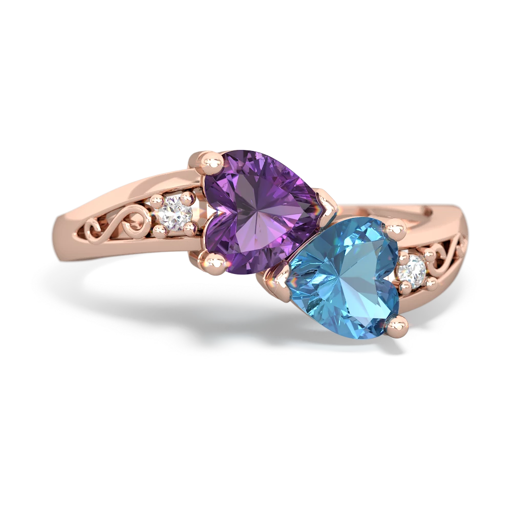 Amethyst Snuggling Hearts 14K Rose Gold ring R2178