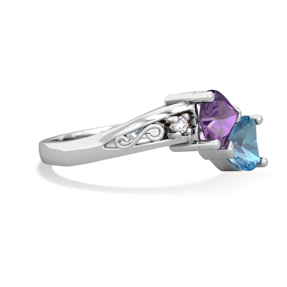 Amethyst Snuggling Hearts 14K White Gold ring R2178