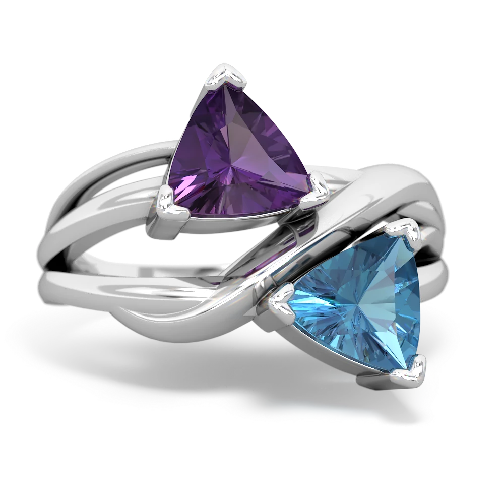 Amethyst Split Band Swirl 14K White Gold ring R2341