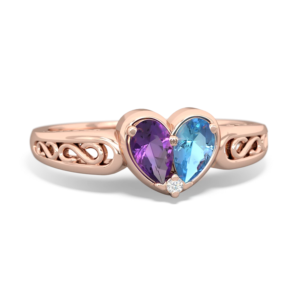 Amethyst Filligree 'One Heart' 14K Rose Gold ring R5070