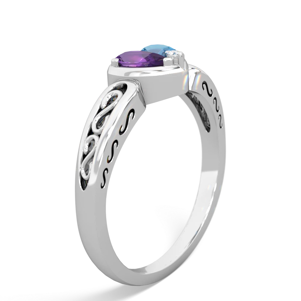 Amethyst Filligree 'One Heart' 14K White Gold ring R5070