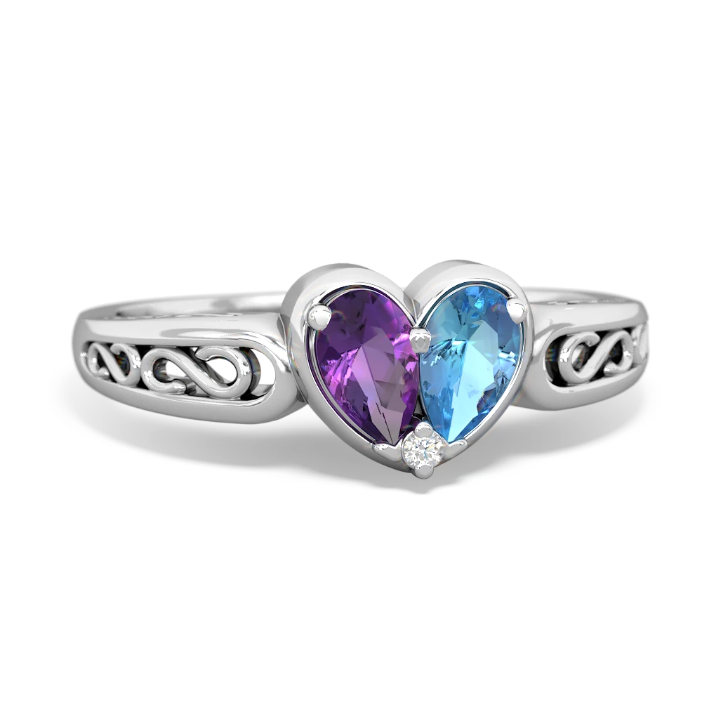 Amethyst Filligree 'One Heart' 14K White Gold ring R5070