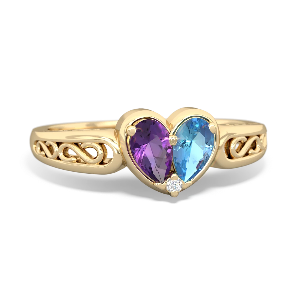 Amethyst Filligree 'One Heart' 14K Yellow Gold ring R5070