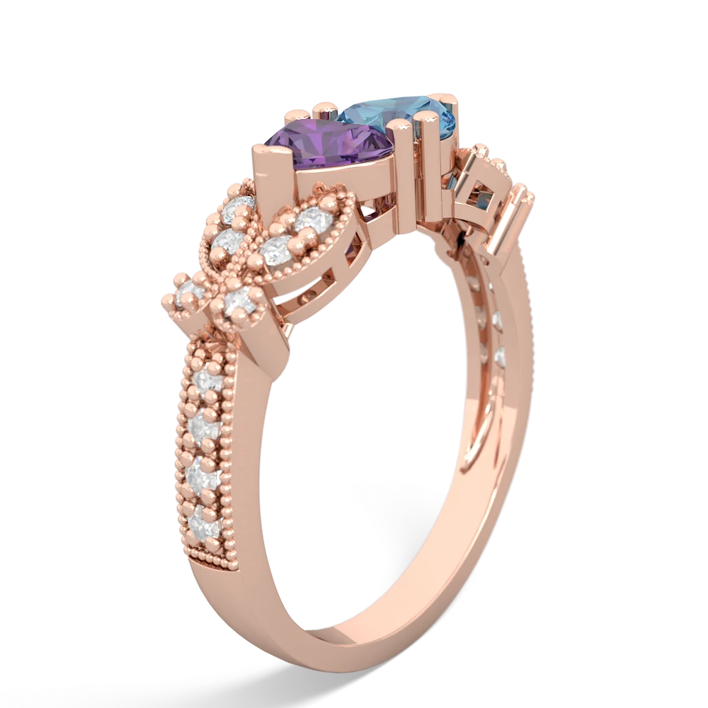 Amethyst Diamond Butterflies 14K Rose Gold ring R5601