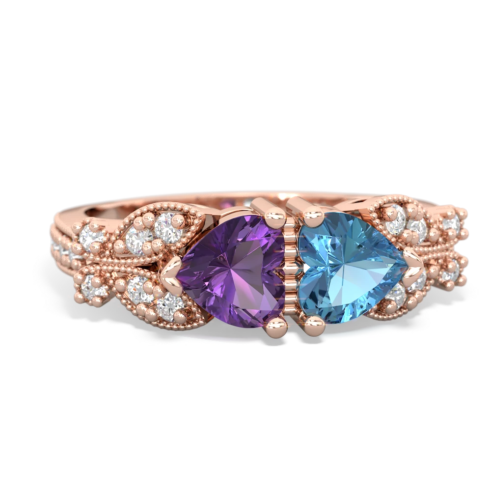 Amethyst Diamond Butterflies 14K Rose Gold ring R5601