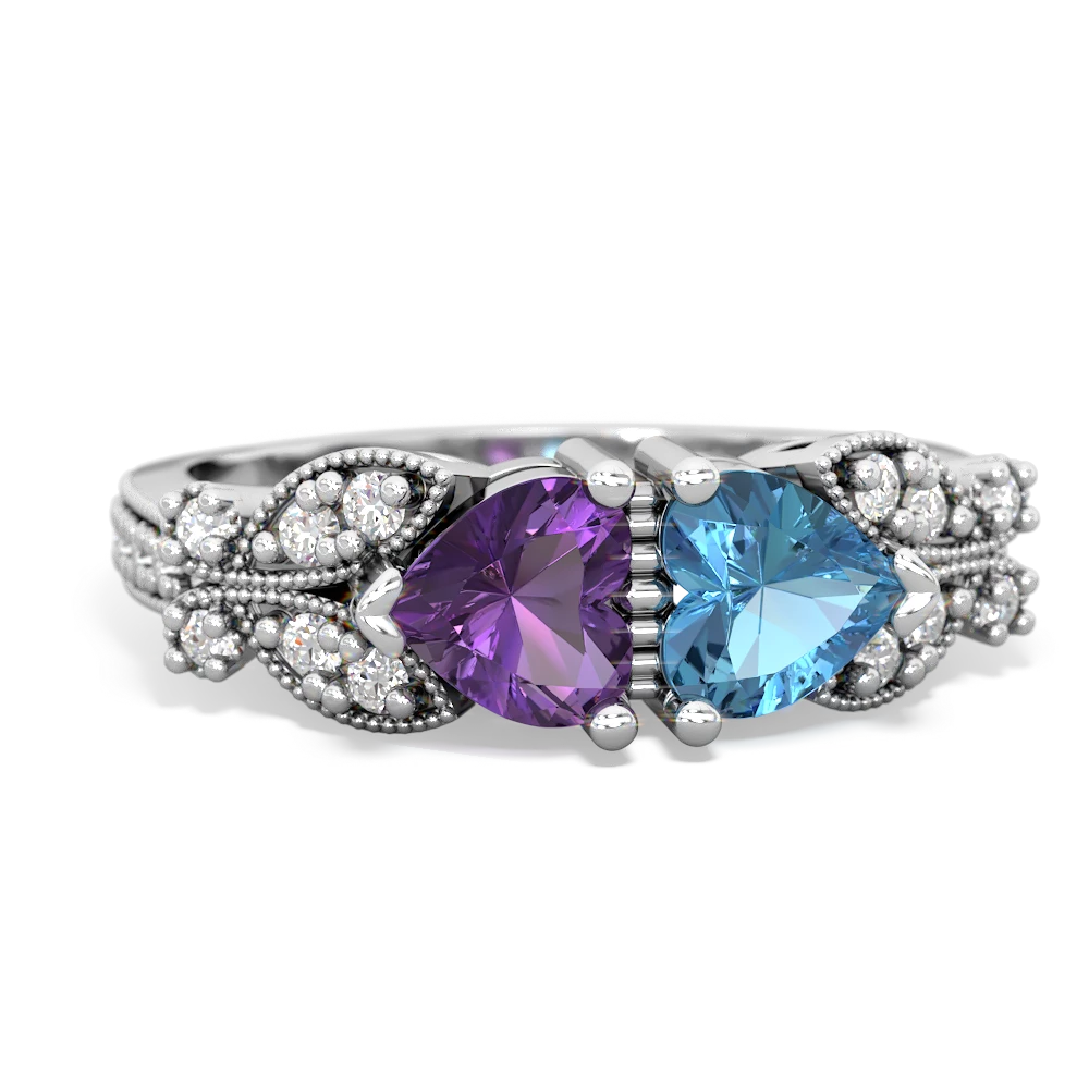 Amethyst Diamond Butterflies 14K White Gold ring R5601