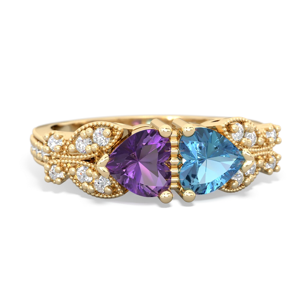 Amethyst Diamond Butterflies 14K Yellow Gold ring R5601