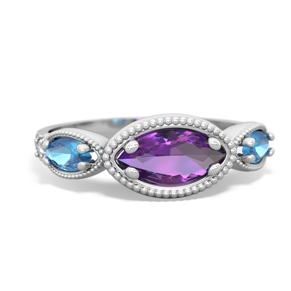 Amethyst Milgrain Marquise 14K White Gold ring R5700