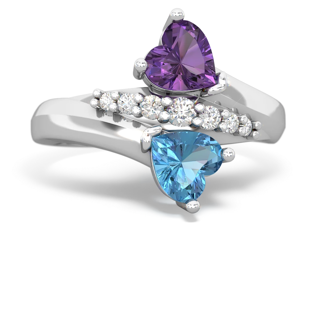 Amethyst Heart To Heart 14K White Gold ring R2064