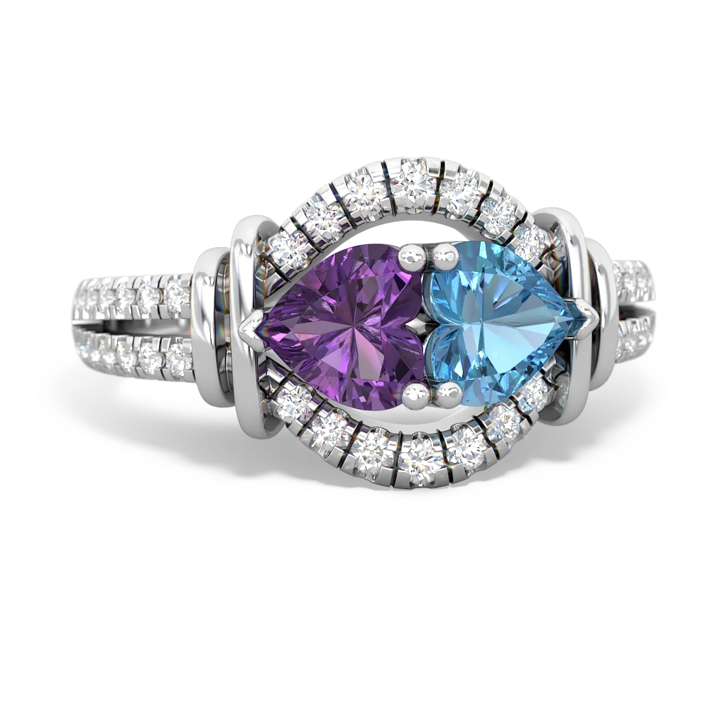 Amethyst Art-Deco Keepsake 14K White Gold ring R5630