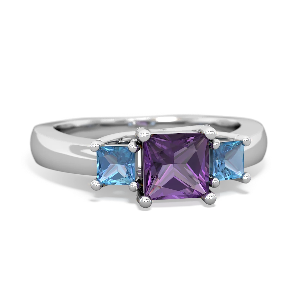 Amethyst Three Stone Trellis 14K White Gold ring R4015