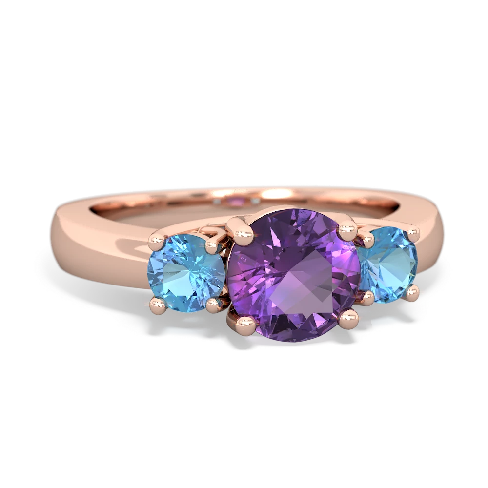 Amethyst Three Stone Round Trellis 14K Rose Gold ring R4018