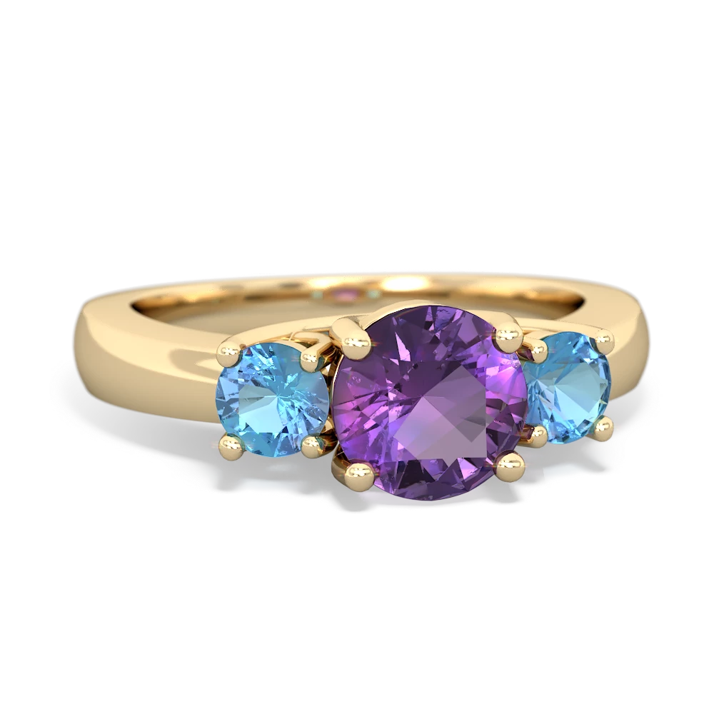 Amethyst Three Stone Round Trellis 14K Yellow Gold ring R4018