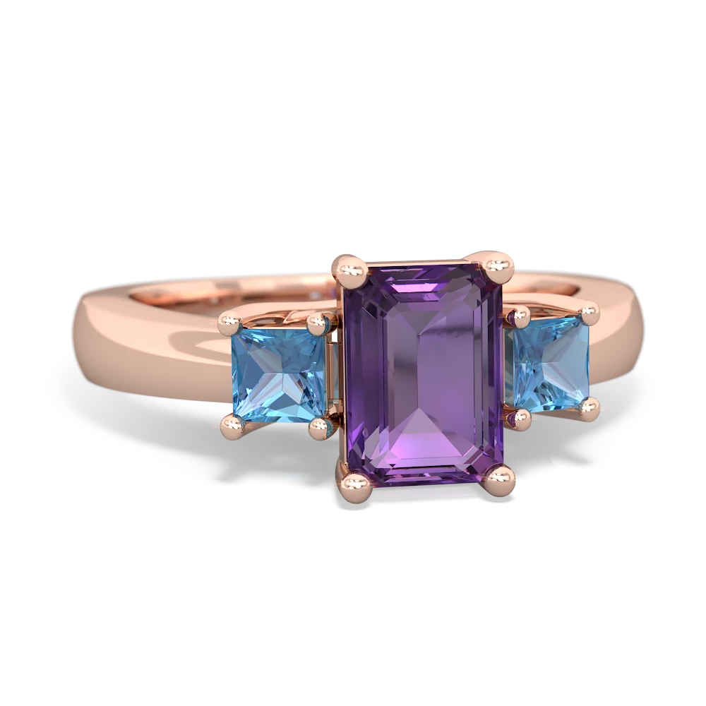 Amethyst Three Stone Emerald-Cut Trellis 14K Rose Gold ring R4021